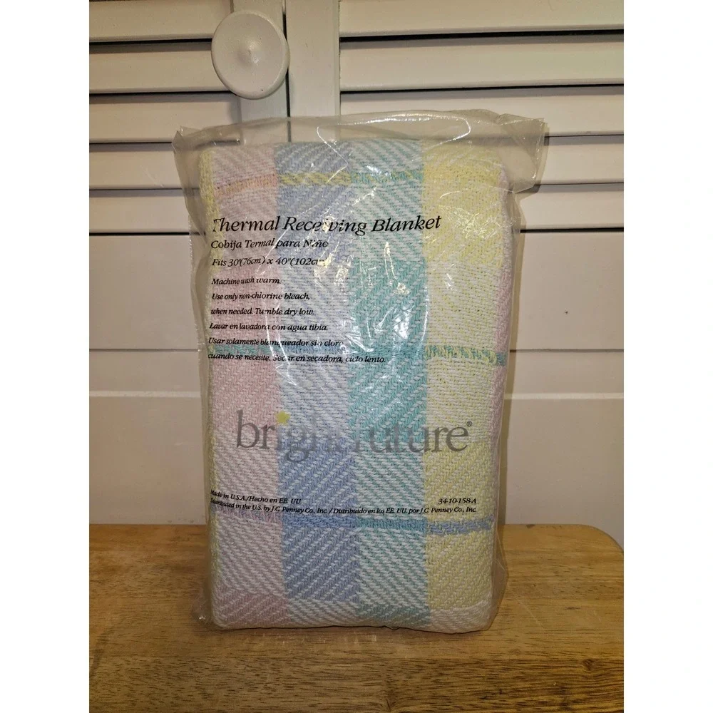 Bright Future Baby Thermal Receiving Blanket Pastel Plaid 100% Cotton 30x40 NIP
